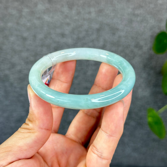 Natural Light Water Green with a Touch of Orange Semi-Translucent Jadeite Jade Bangle Chopstick Styel Size 56.2 mm