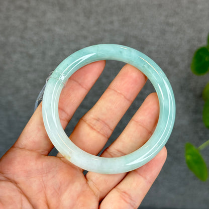 Natural Light Water Green with a Touch of Orange Semi-Translucent Jadeite Jade Bangle Chopstick Styel Size 56.2 mm