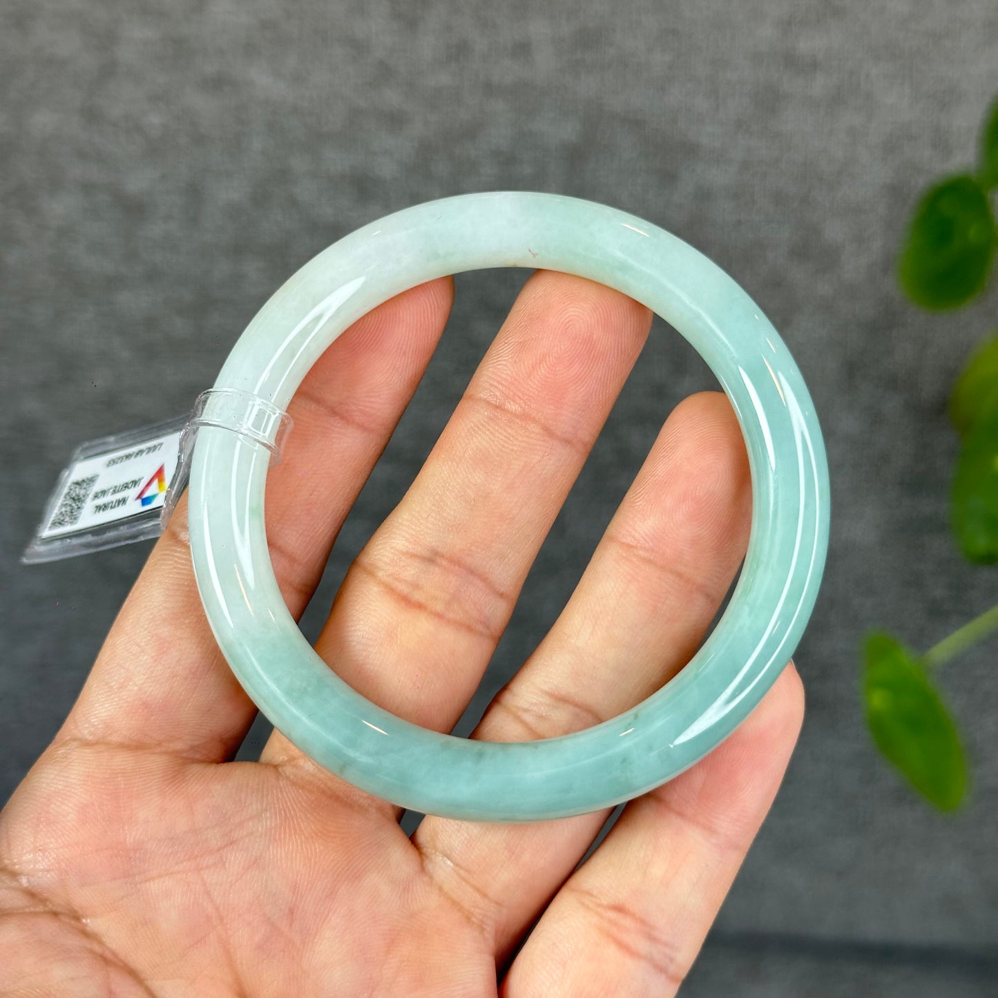 Natural Light Water Green with a Touch of Orange Semi-Translucent Jadeite Jade Bangle Chopstick Styel Size 56.2 mm