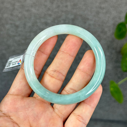 Natural Light Water Green with a Touch of Orange Semi-Translucent Jadeite Jade Bangle Chopstick Styel Size 56.2 mm