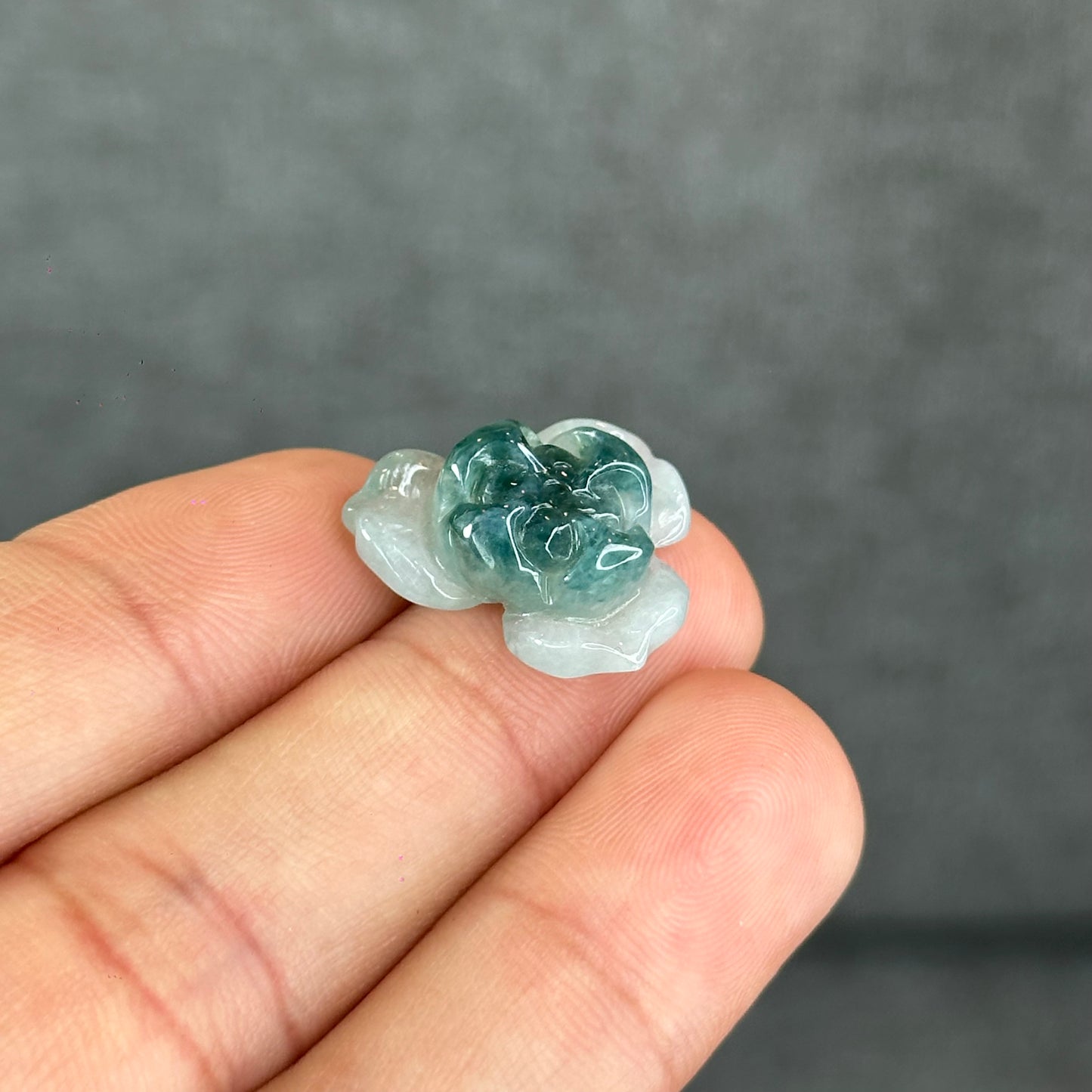 Natural Semi-Translucent Floral Water Green Lotus Jadeite Jade Charm