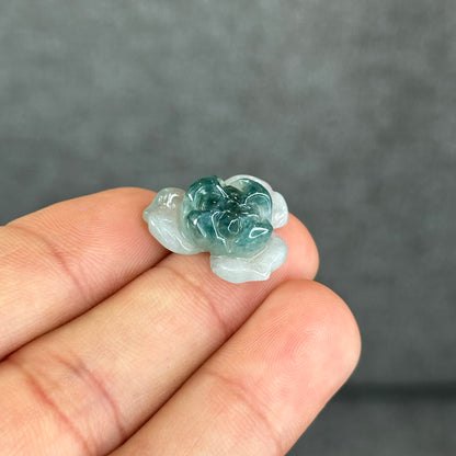 Natural Semi-Translucent Floral Water Green Lotus Jadeite Jade Charm