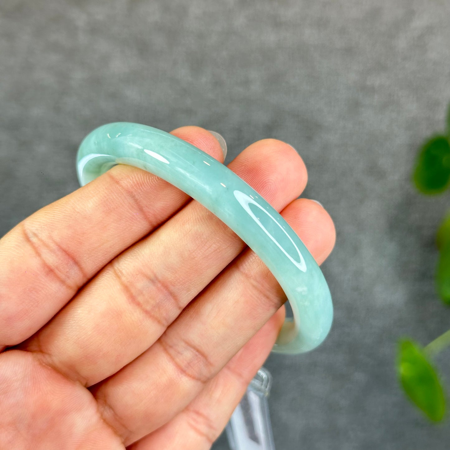 Natural Light Water Green with a Touch of Orange Semi-Translucent Jadeite Jade Bangle Chopstick Styel Size 56.2 mm