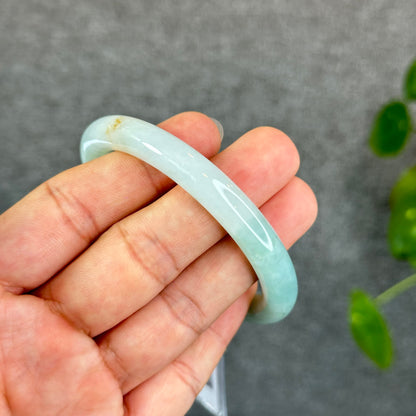 Natural Light Water Green with a Touch of Orange Semi-Translucent Jadeite Jade Bangle Chopstick Styel Size 56.2 mm
