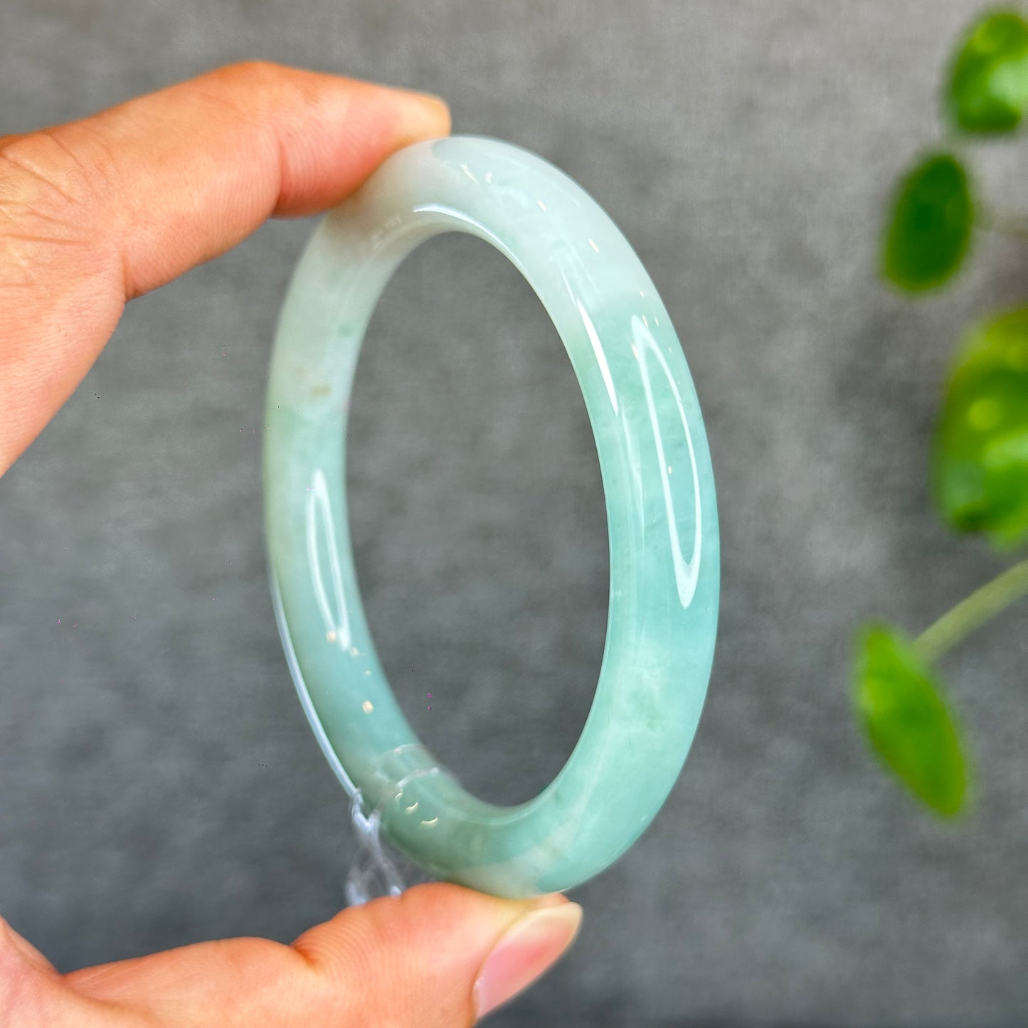 Natural Light Water Green with a Touch of Orange Semi-Translucent Jadeite Jade Bangle Chopstick Styel Size 56.2 mm