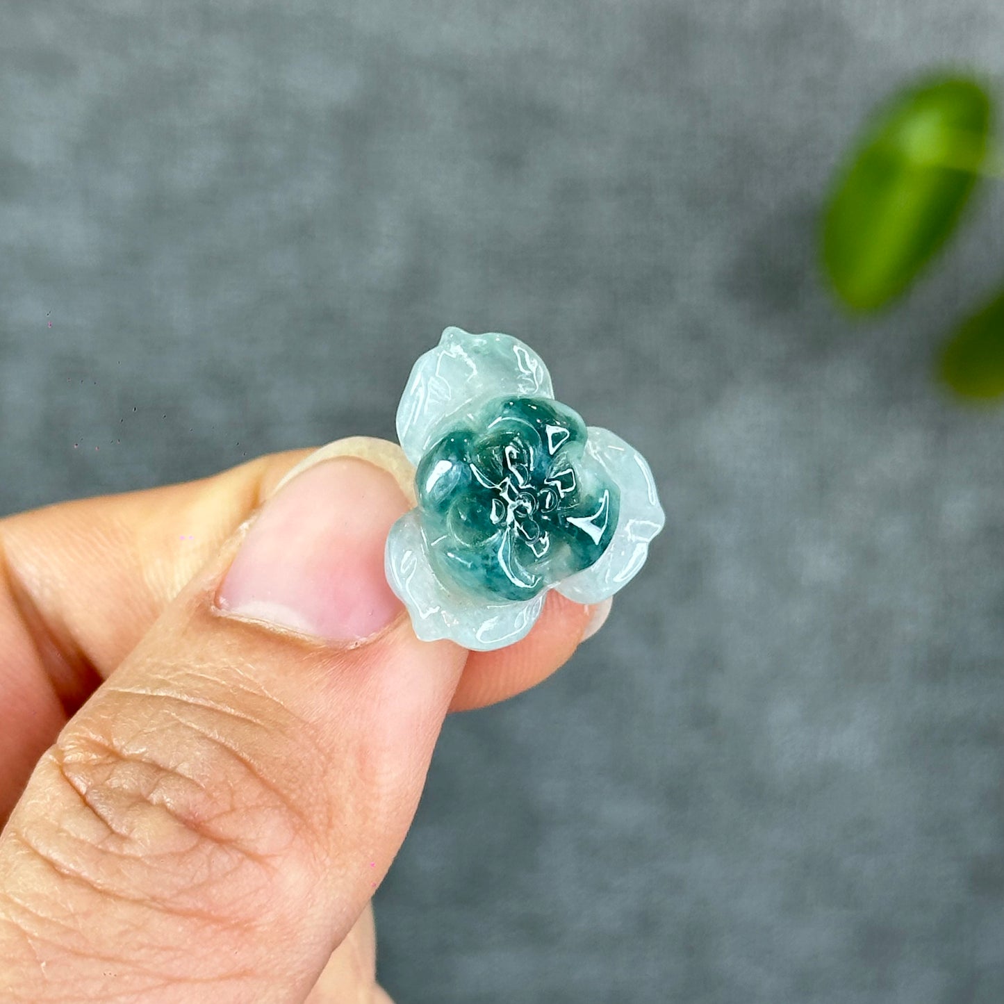 Natural Semi-Translucent Floral Water Green Lotus Jadeite Jade Charm