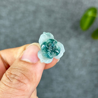 Natural Semi-Translucent Floral Water Green Lotus Jadeite Jade Charm