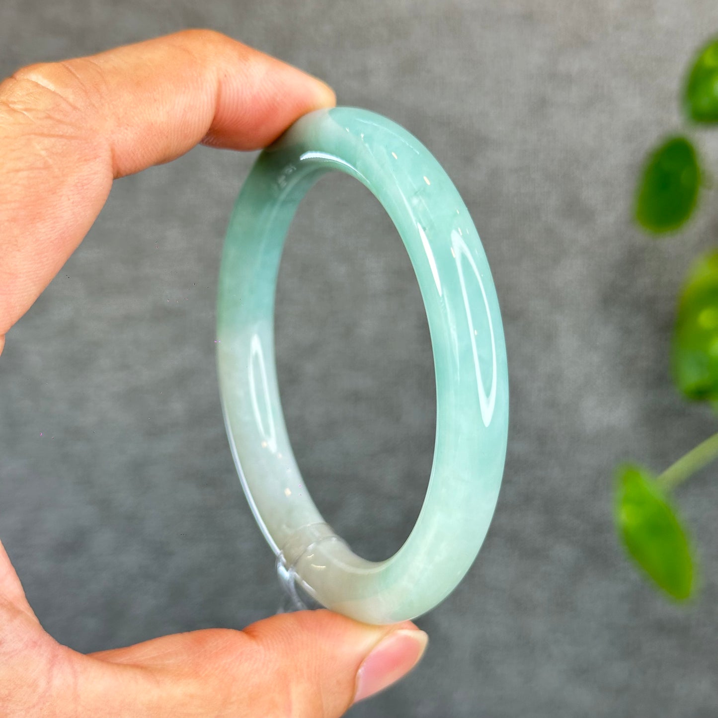 Natural Light Water Green with a Touch of Orange Semi-Translucent Jadeite Jade Bangle Chopstick Styel Size 56.2 mm