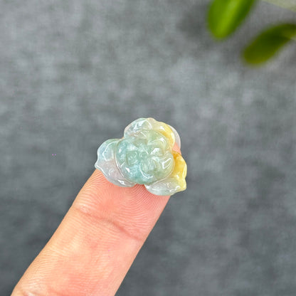 Natural Translucent Floral Green with Touch of Orange Lotus Jadeite Jade Charm