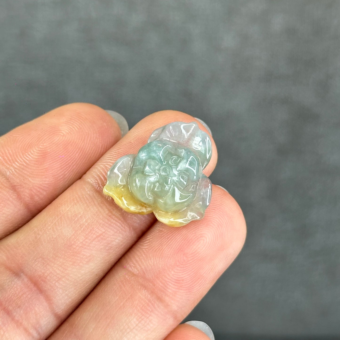 Natural Translucent Floral Green with Touch of Orange Lotus Jadeite Jade Charm