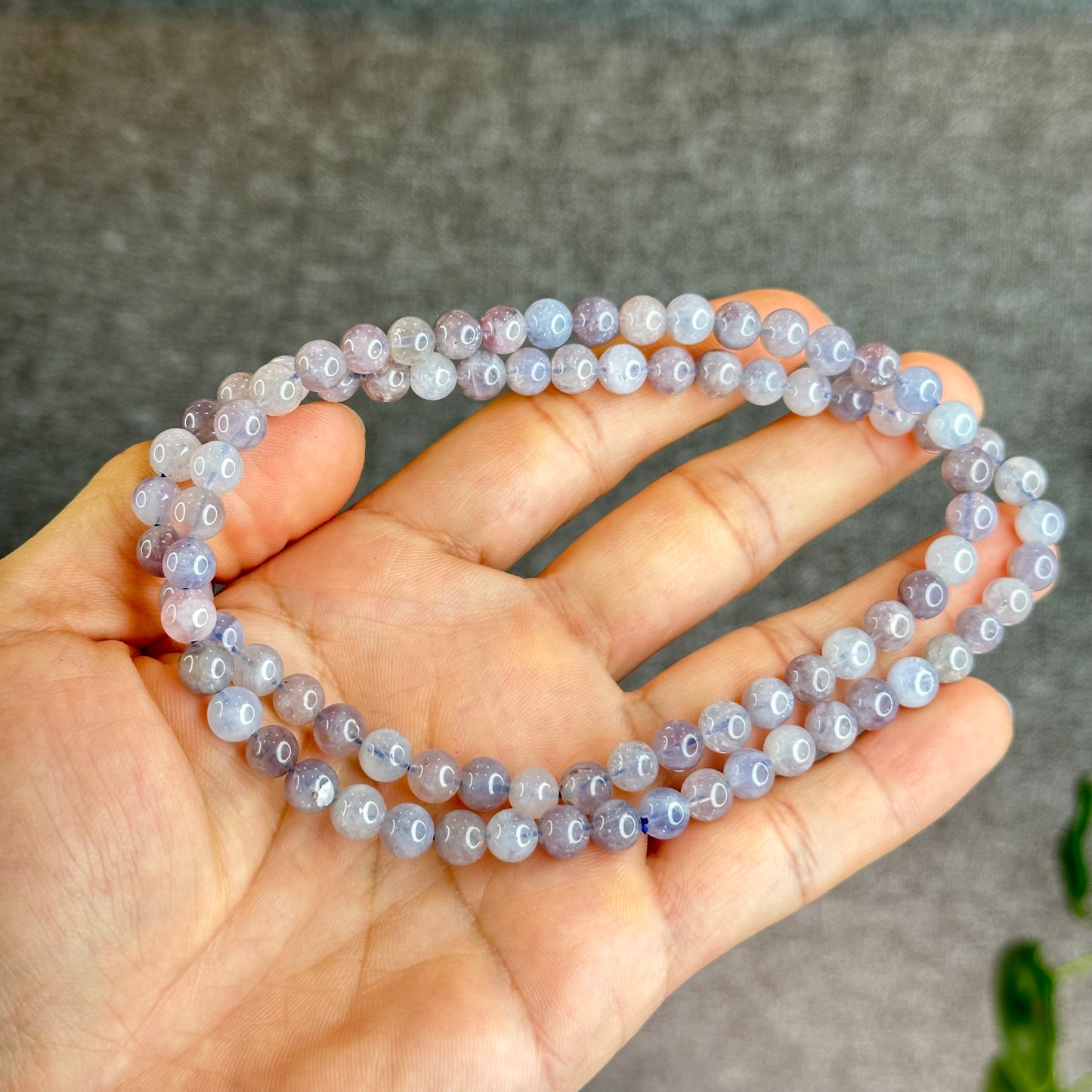 Natural Blue Rose Quartz Triple Wrap Bracelet Size 6.5 mm