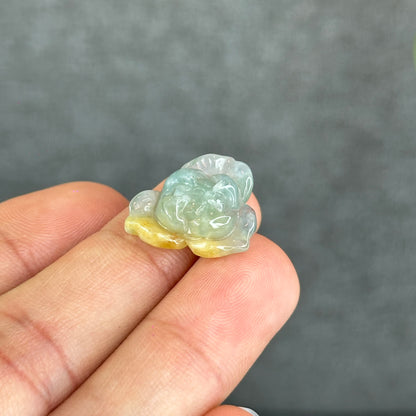 Natural Translucent Floral Green with Touch of Orange Lotus Jadeite Jade Charm