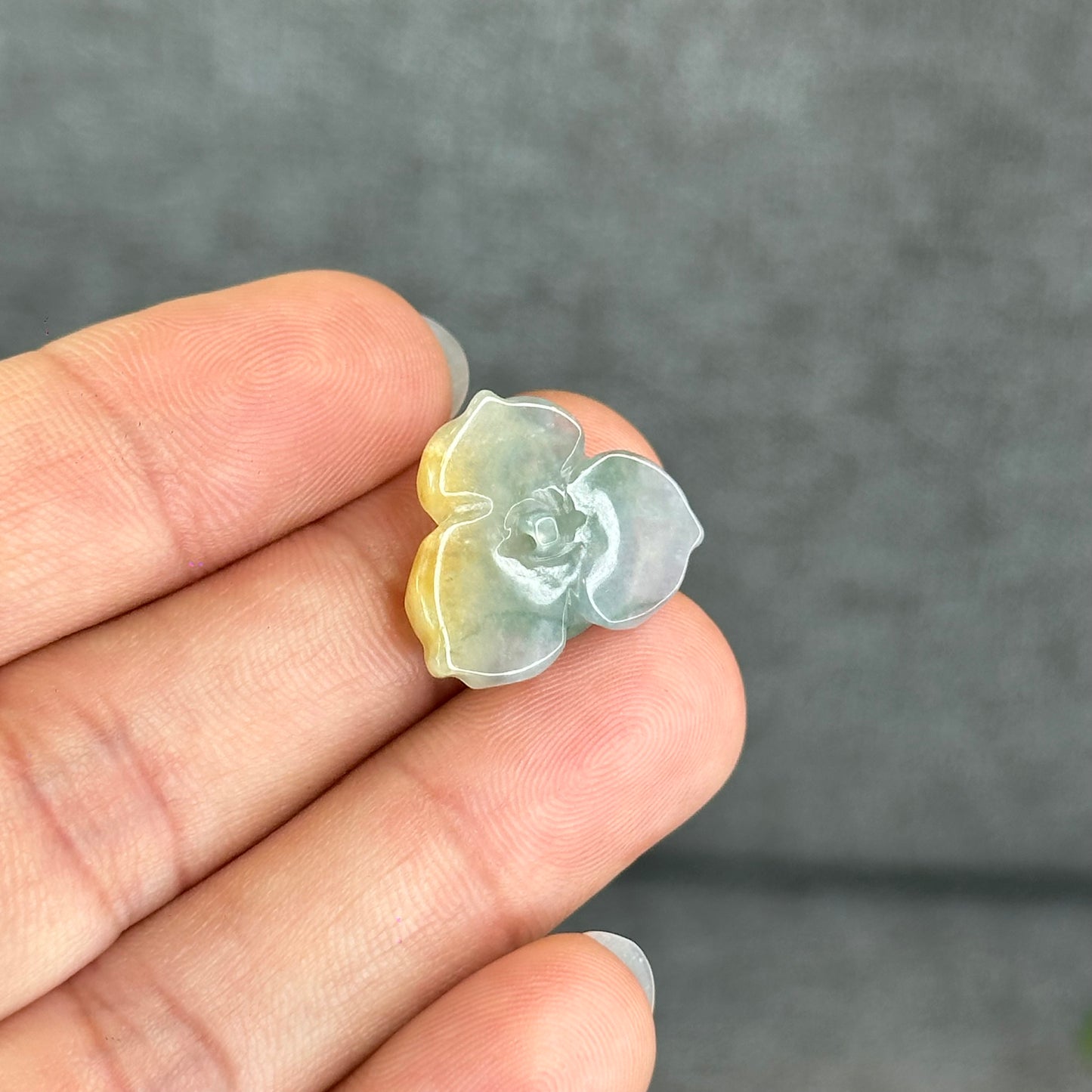 Natural Translucent Floral Green with Touch of Orange Lotus Jadeite Jade Charm
