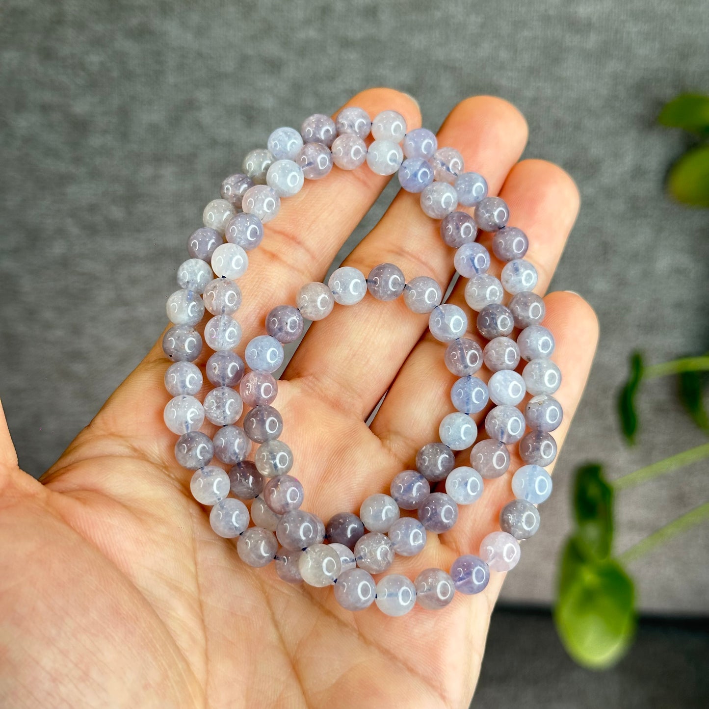 Natural Blue Rose Quartz Triple Wrap Bracelet Size 6.5 mm