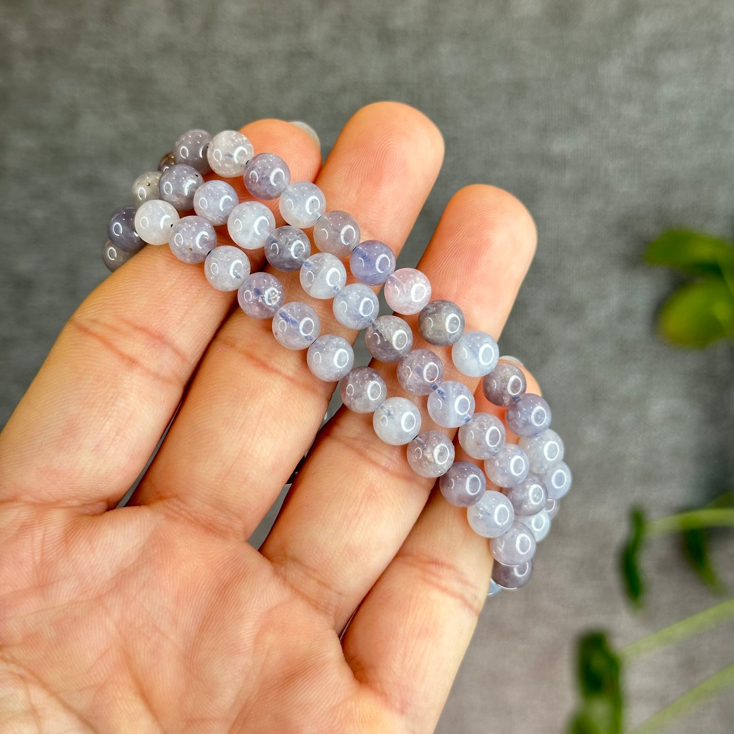 Natural Blue Rose Quartz Triple Wrap Bracelet Size 6.5 mm