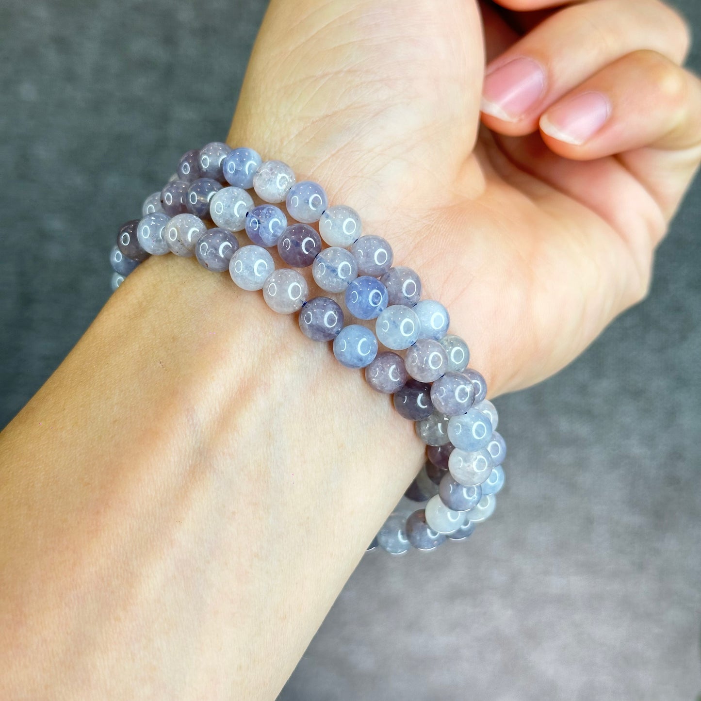 Natural Blue Rose Quartz Triple Wrap Bracelet Size 6.5 mm