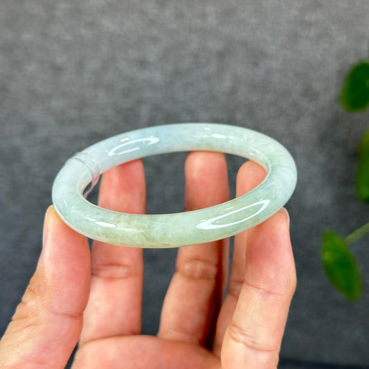 Natural Light Mint Green with Touch of Orange Semi-Translucent Jadeite Jade Banlge Chopstick Style Size 56 mm