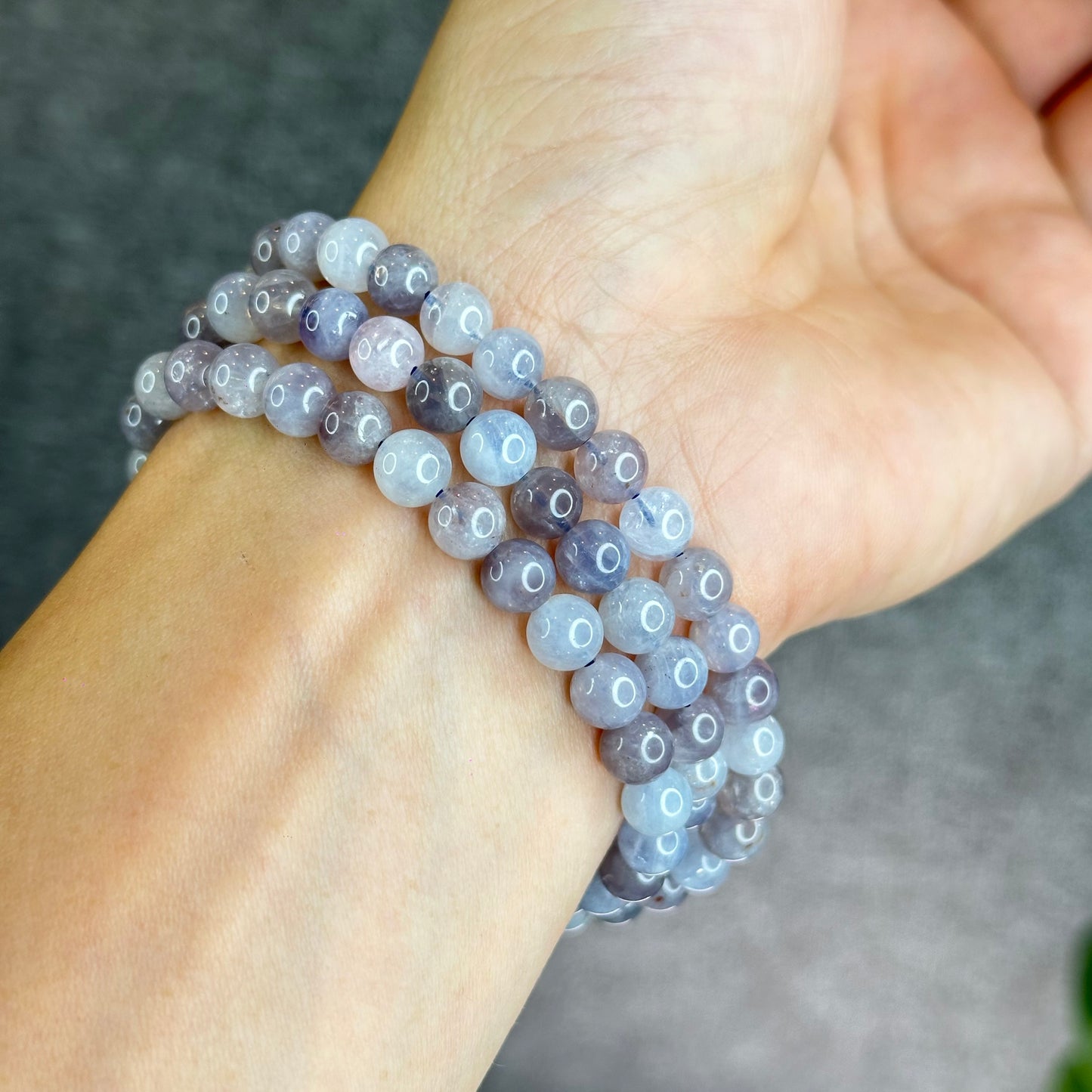 Natural Blue Rose Quartz Triple Wrap Bracelet Size 6.5 mm
