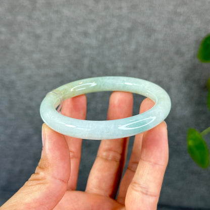 Natural Light Mint Green with Touch of Orange Semi-Translucent Jadeite Jade Banlge Chopstick Style Size 56 mm
