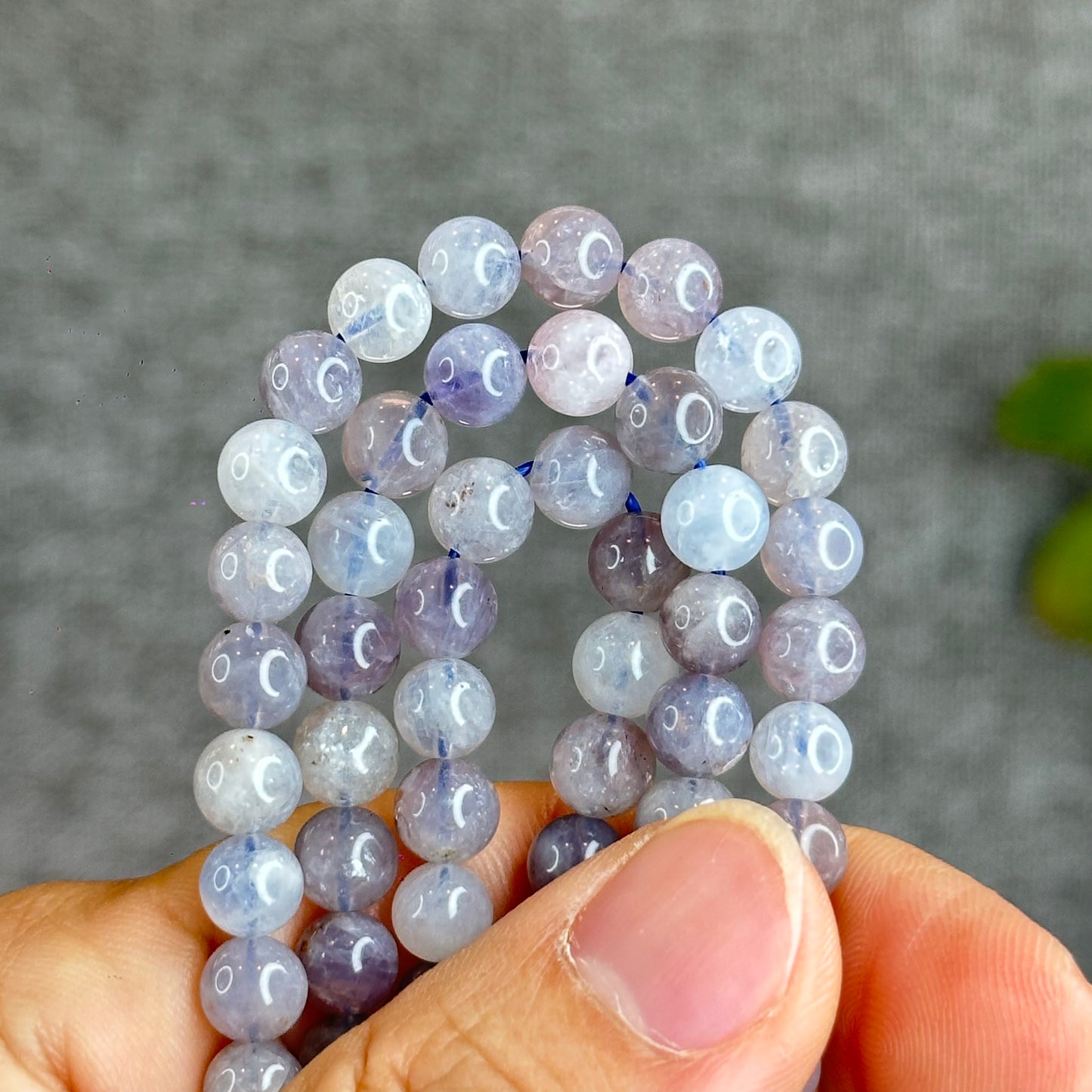 Natural Blue Rose Quartz Triple Wrap Bracelet Size 6.5 mm