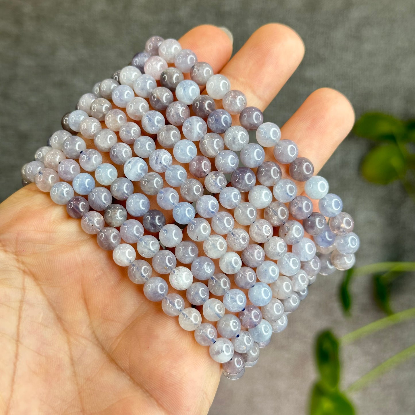 Natural Blue Rose Quartz Triple Wrap Bracelet Size 6.5 mm