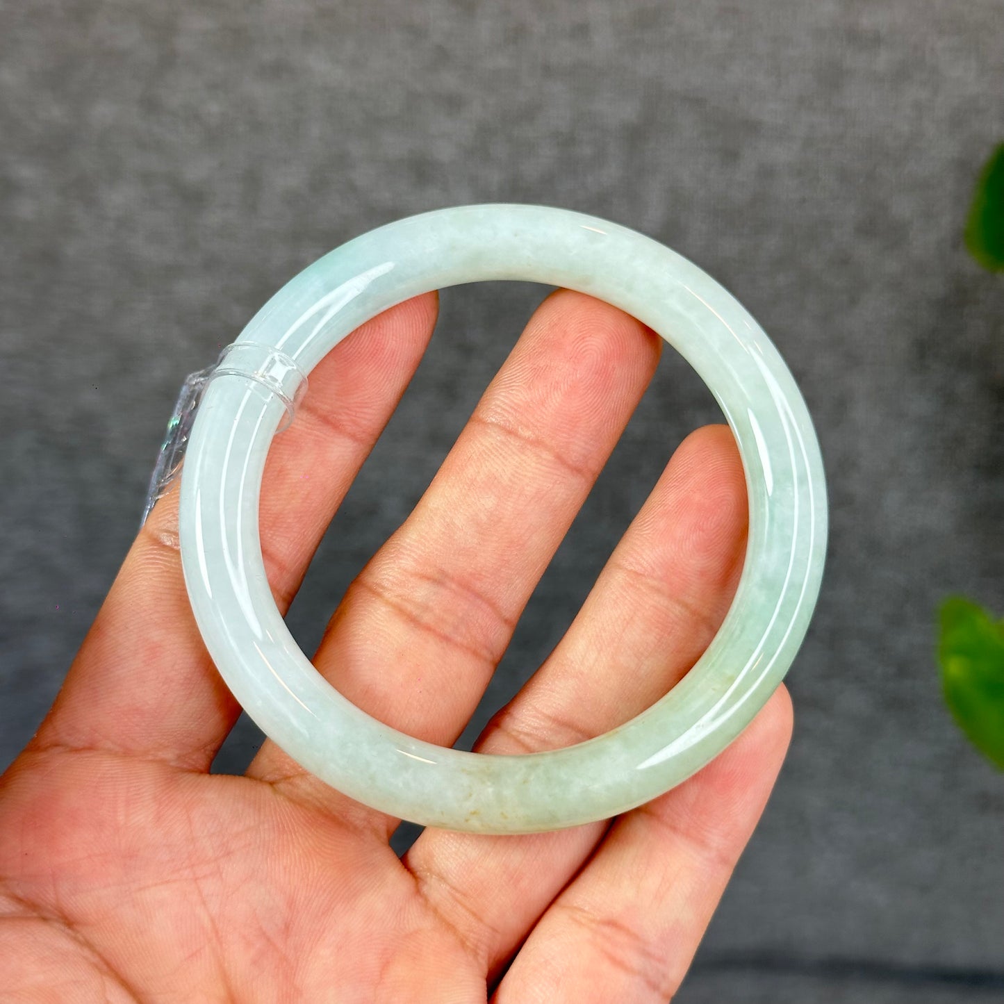 Natural Light Mint Green with Touch of Orange Semi-Translucent Jadeite Jade Banlge Chopstick Style Size 56 mm