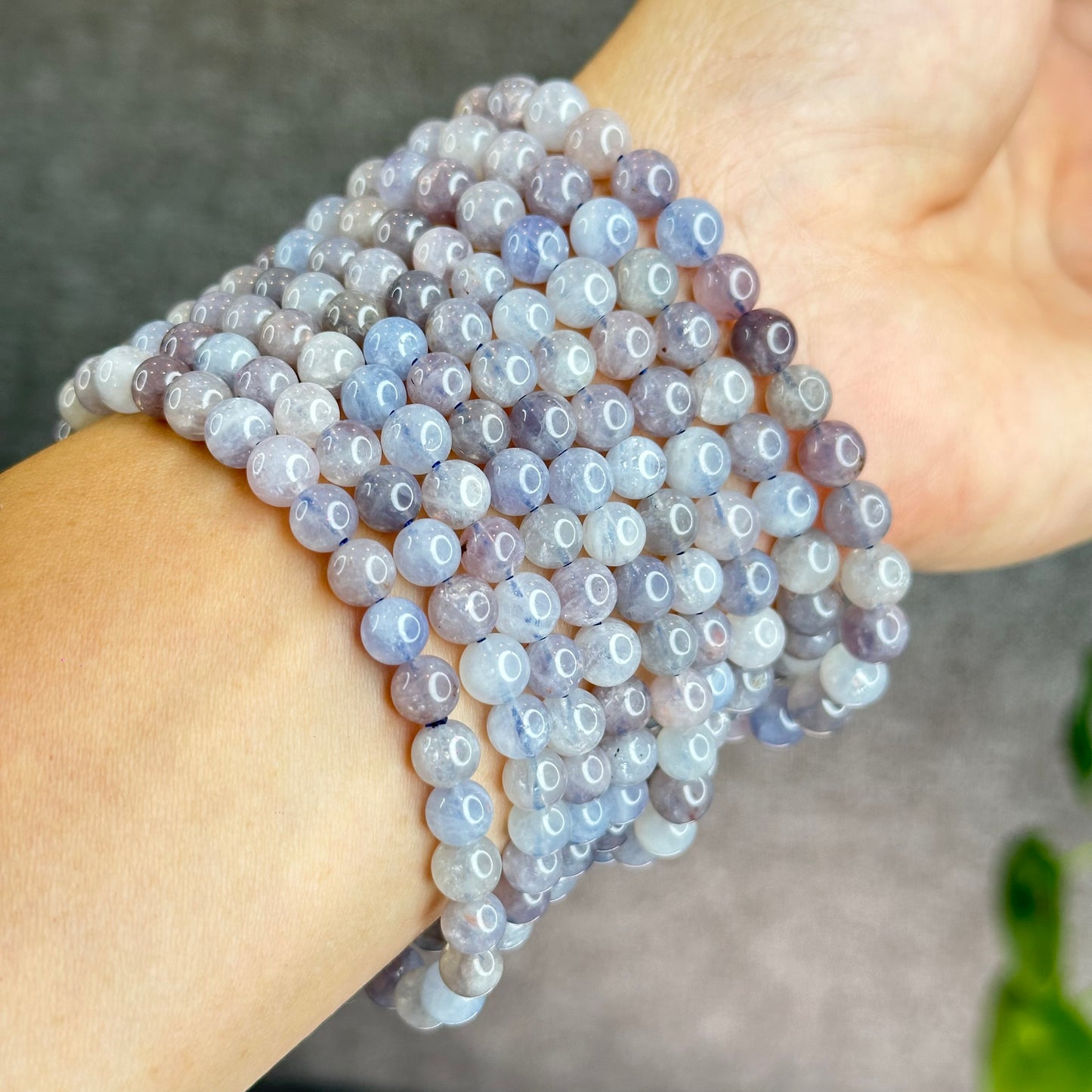 Natural Blue Rose Quartz Triple Wrap Bracelet Size 6.5 mm