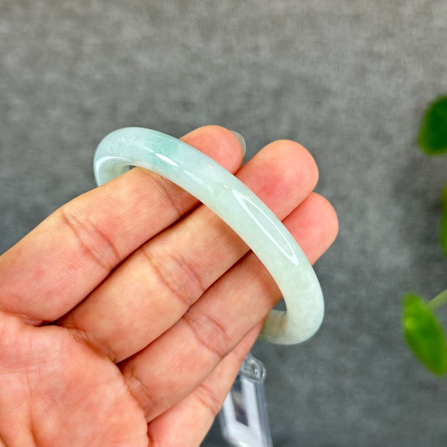 Natural Light Mint Green with Touch of Orange Semi-Translucent Jadeite Jade Banlge Chopstick Style Size 56 mm
