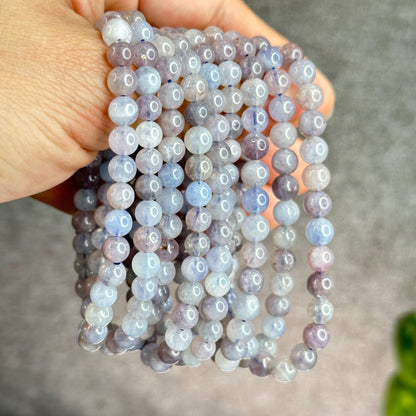 Natural Blue Rose Quartz Triple Wrap Bracelet Size 6.5 mm