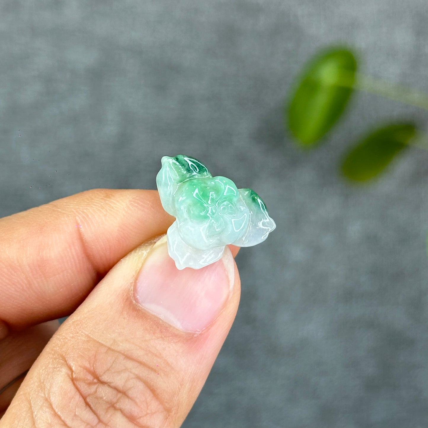 Natural Semi-Translucent Ivory Apple Green Lotus Jadeite Jade Charm