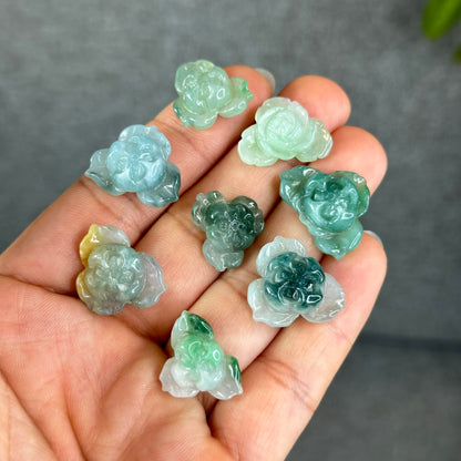 Natural Translucent Floral Water Green Lotus Jadeite Jade Charm