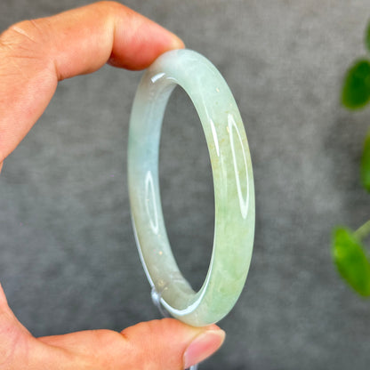Natural Light Mint Green with Touch of Orange Semi-Translucent Jadeite Jade Banlge Chopstick Style Size 56 mm