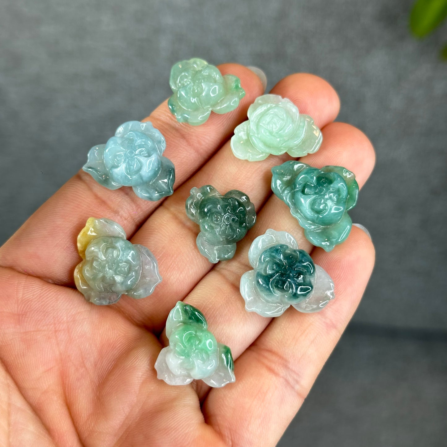 Natural Semi-Translucent Floral Water Green Lotus Jadeite Jade Charm