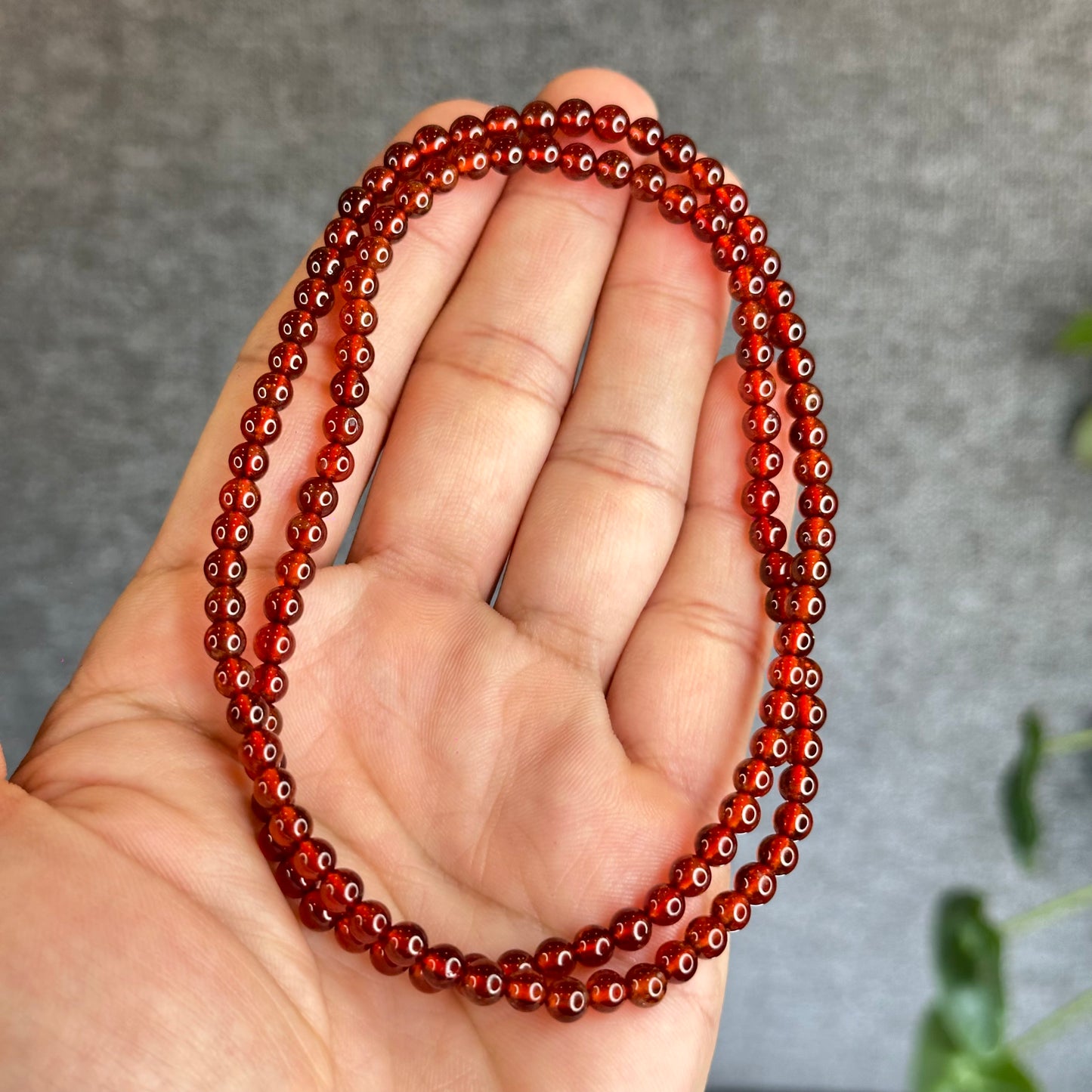 Oragne Garnet Triple Wrap Bracelet Size 4.5 mm