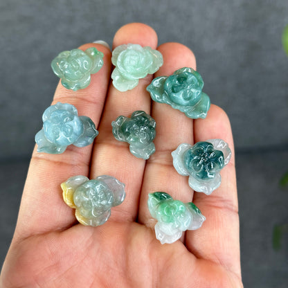 Natural Translucent Floral Water Green Lotus Jadeite Jade Charm