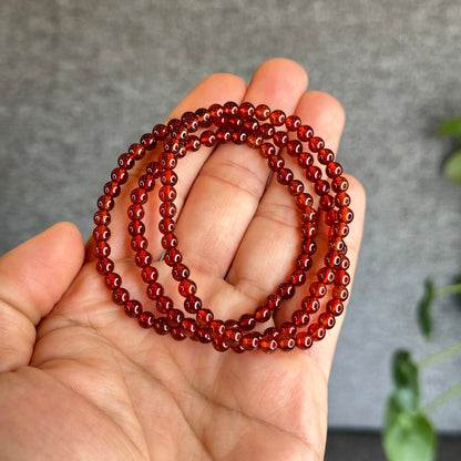 Oragne Garnet Triple Wrap Bracelet Size 4.5 mm