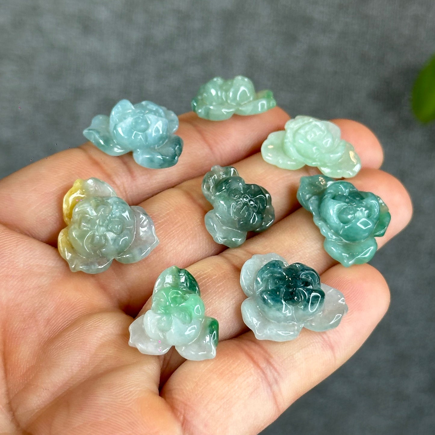 Natural Translucent Floral Water Green Lotus Jadeite Jade Charm