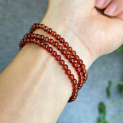 Oragne Garnet Triple Wrap Bracelet Size 4.5 mm