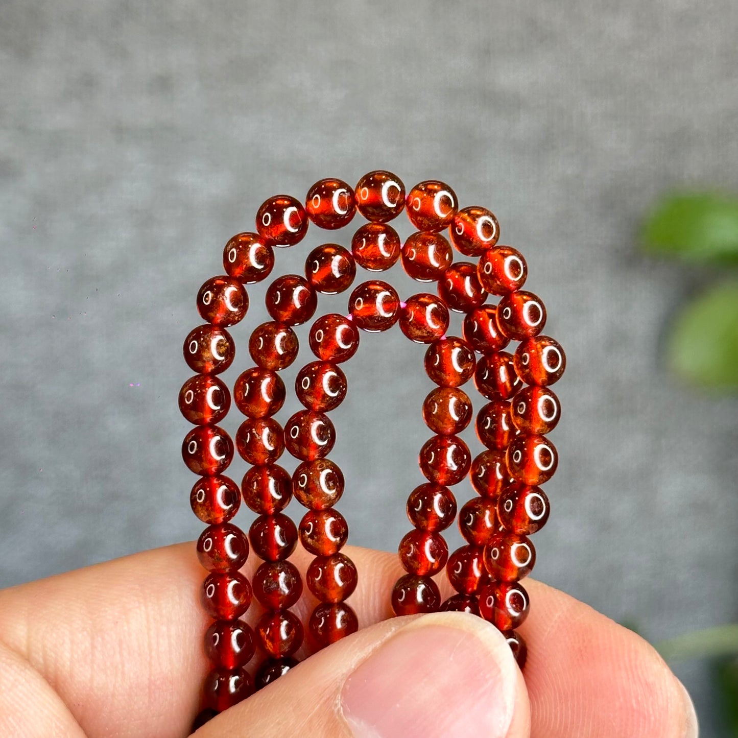 Oragne Garnet Triple Wrap Bracelet Size 4.5 mm