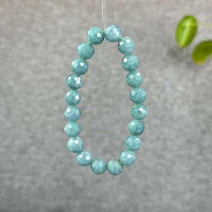 Natural Water Green Jadeite Jade Faceted Bracelet Size 9.5 mm