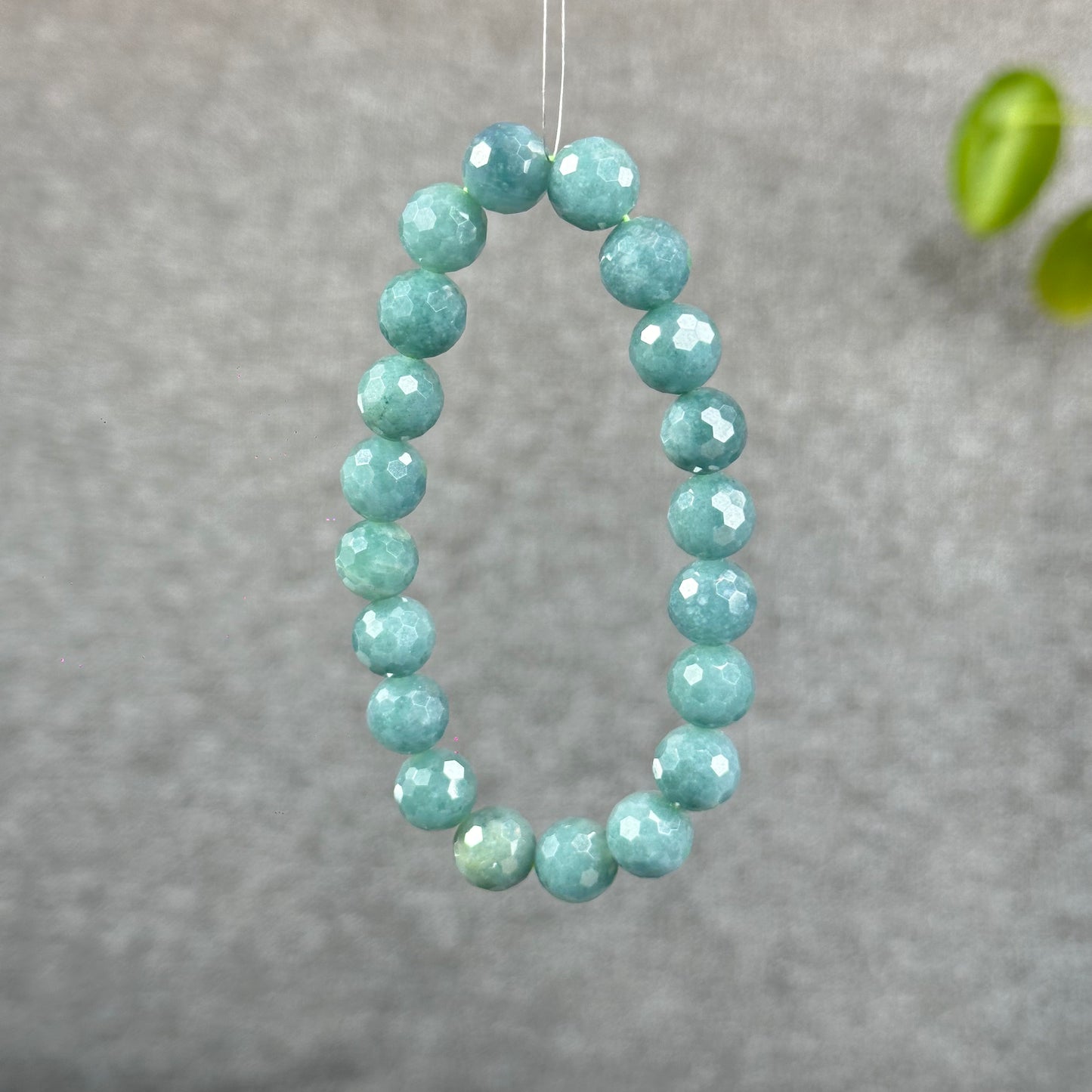 Natural Water Green Jadeite Jade Faceted Bracelet Size 9.5 mm