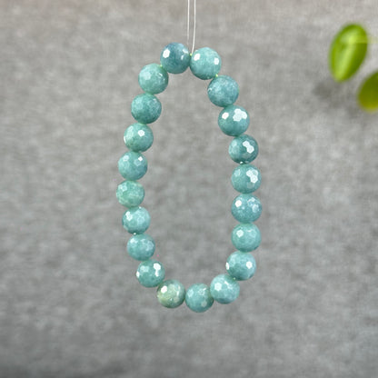 Natural Water Green Jadeite Jade Faceted Bracelet Size 9.5 mm