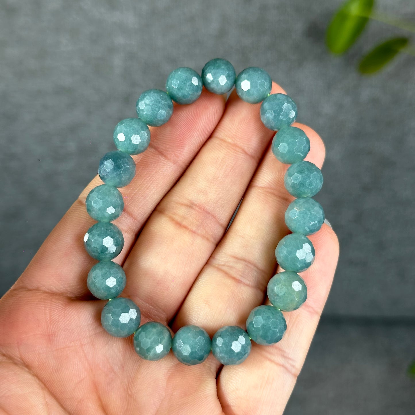 Natural Water Green Jadeite Jade Faceted Bracelet Size 9.5 mm