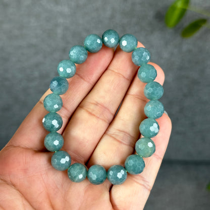 Natural Water Green Jadeite Jade Faceted Bracelet Size 9.5 mm