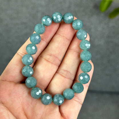 Natural Water Green Jadeite Jade Faceted Bracelet Size 9.5 mm