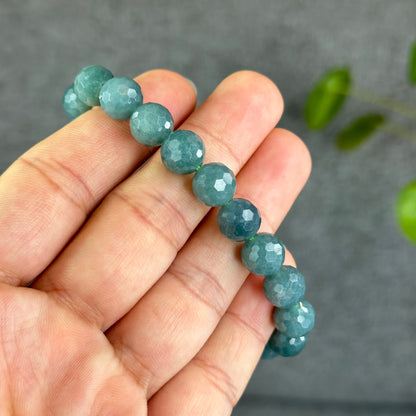 Natural Water Green Jadeite Jade Faceted Bracelet Size 9.5 mm