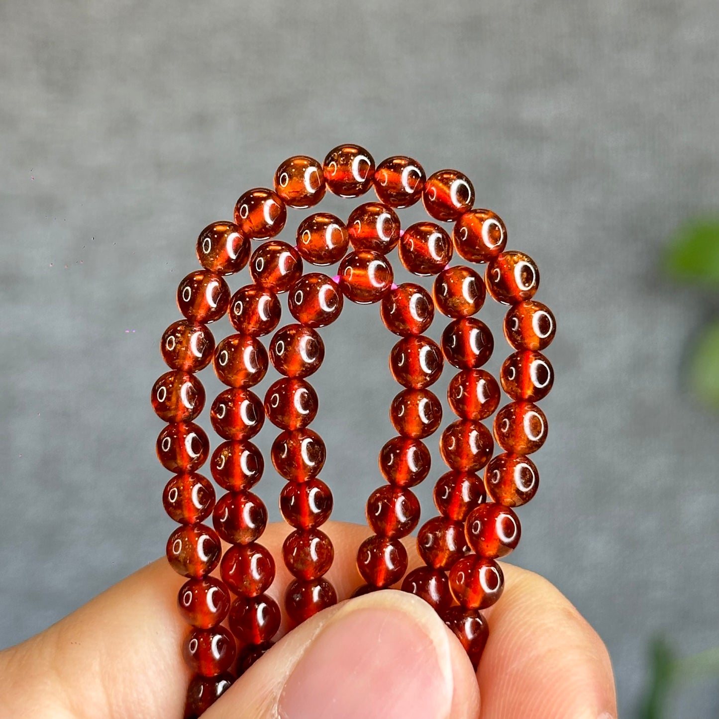 Oragne Garnet Triple Wrap Bracelet Size 4.5 mm