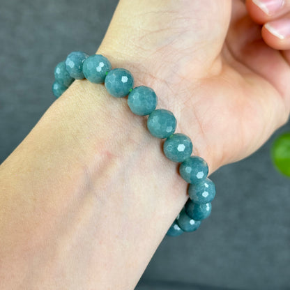 Natural Water Green Jadeite Jade Faceted Bracelet Size 9.5 mm