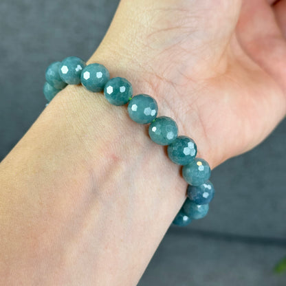 Natural Water Green Jadeite Jade Faceted Bracelet Size 9.5 mm