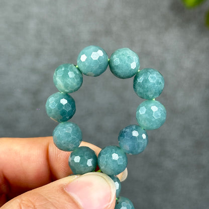 Natural Water Green Jadeite Jade Faceted Bracelet Size 9.5 mm